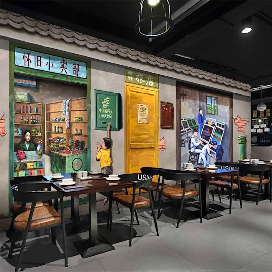 894x894 Mural 3D Wallpaper Mural Retro 80S Canteen Roadside Wallpaper String Skewer Barbecue Market Hot Pot Bar Restaurant Restaurant Wallpaper 250Cmx175Cm