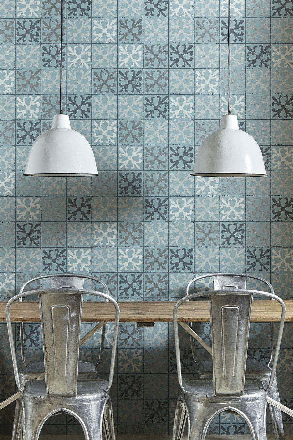 1000x1500 Fleur de Lys Tile Blue Wallcovering