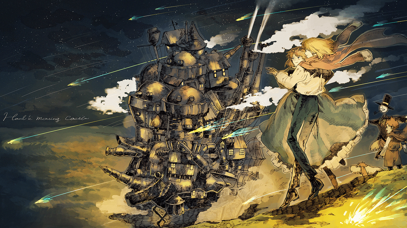 1366x768 anime, Studio Ghibli, Howls Moving Castle, mythology, Howl, Sophie Hatter, screenshot, computer Gallery HD Wallpaper