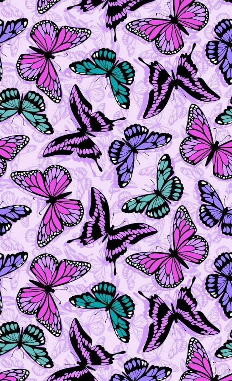 750x1233 Download Cute Purple Butterfly Pattern Wallpaper