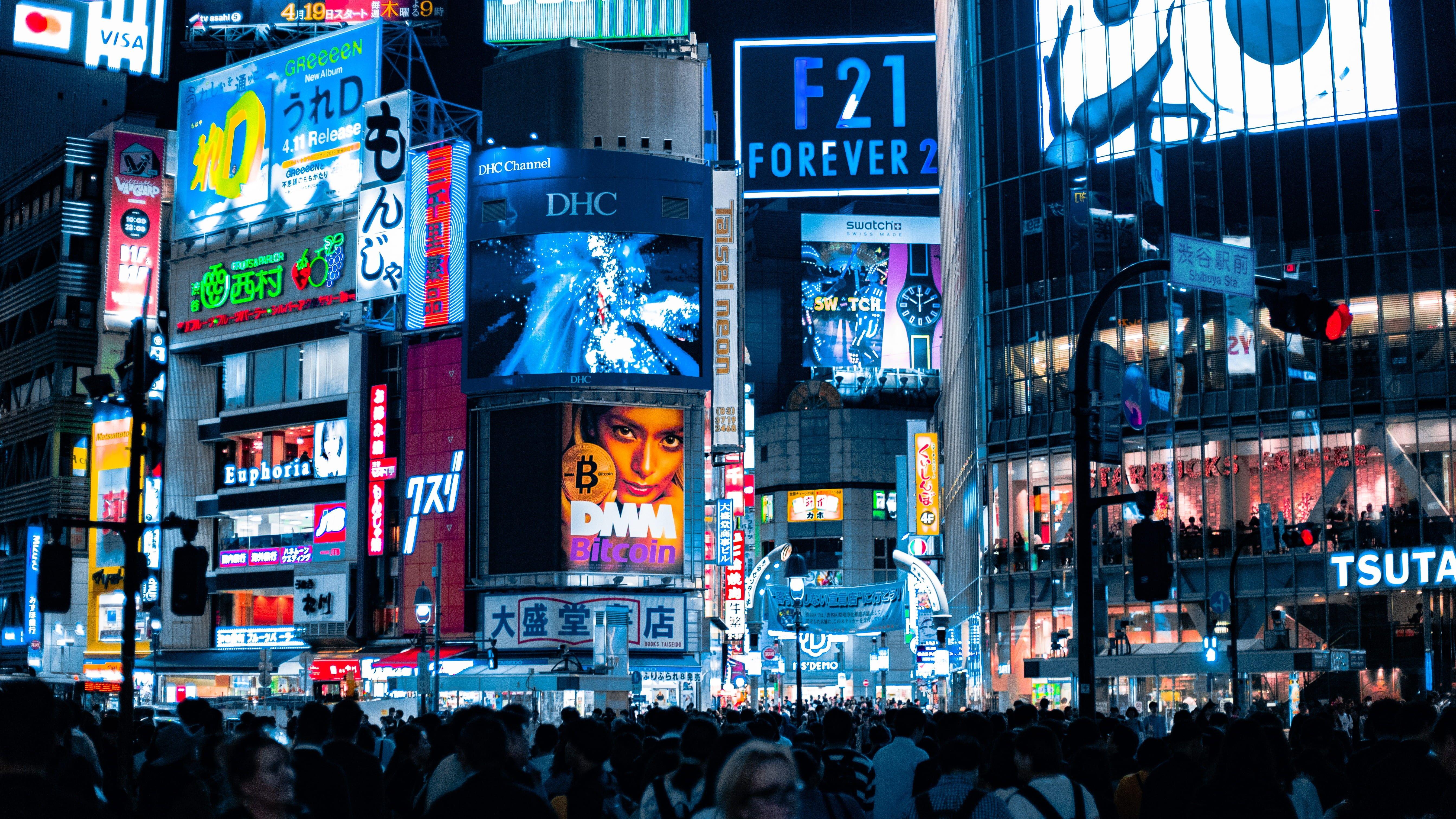 5372x3022 Wallpaper / future, japan, city at night, road, tokyo, group of people, view, night time, advertisement, shibuya, street, architecture, urban landscape, aisa, office building exterior free download