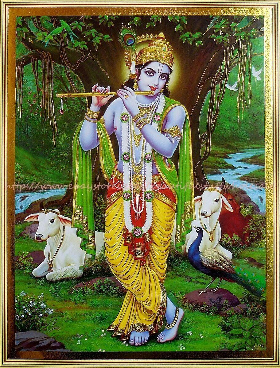 912x1200 Lord krishna and cow paper poster home decor online stores