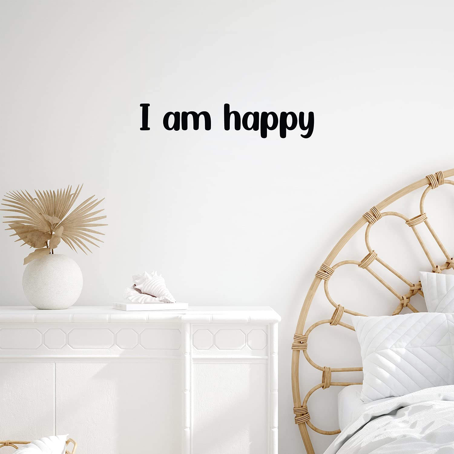 1500x1500 Vinyl Wall Art Decal Am Happy x 25 Modern Inspirational Positive Quote Sticker for Home Office Bedroom Living Room Kids Room Coffee Shop Decor (Black)