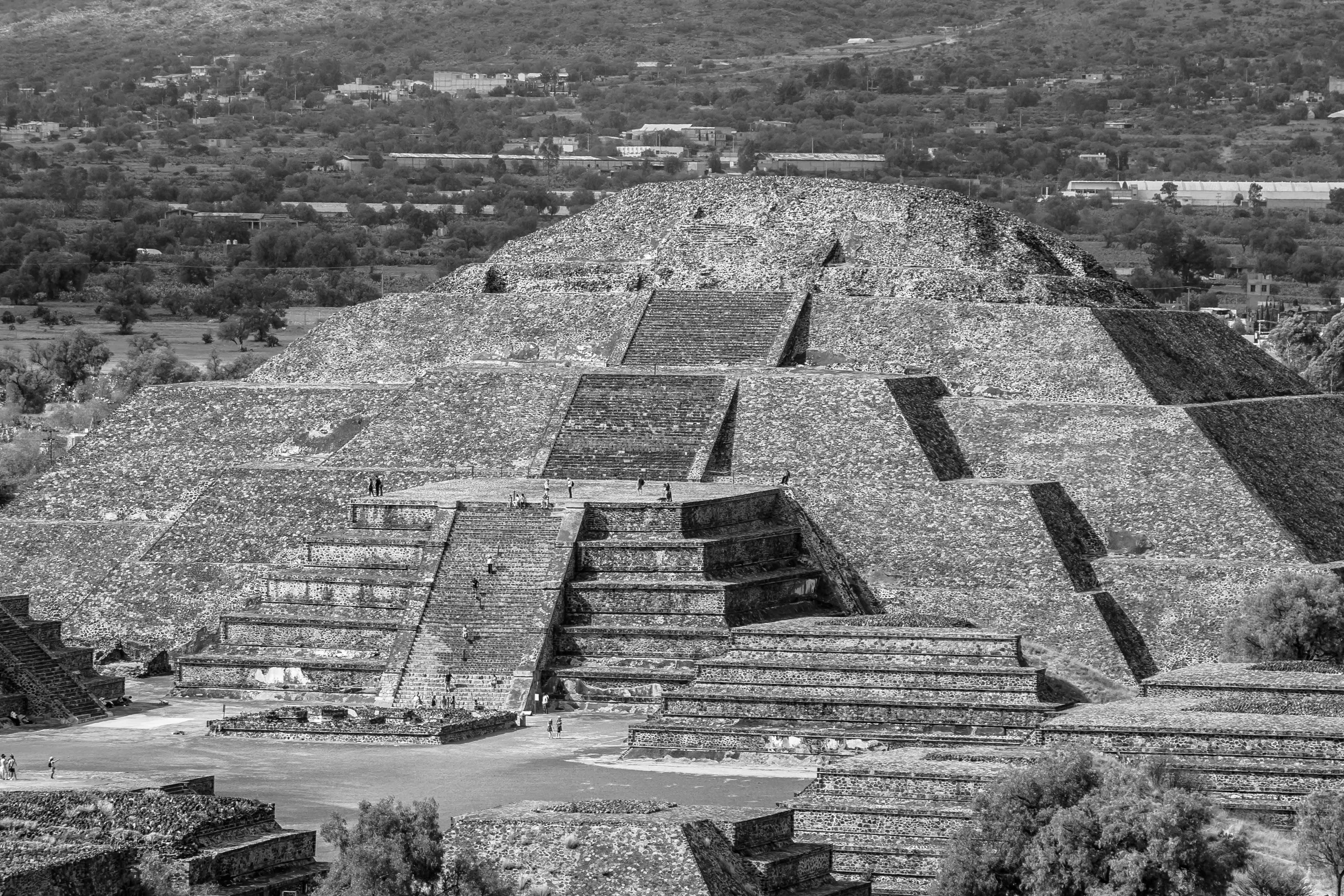 4863x3242 Wallpaper / culture, landscape, moon, no people, teotihuacan, tranquil scene, b n, building exterior, environment, old, ancient civilization, ruins, architecture, building free download