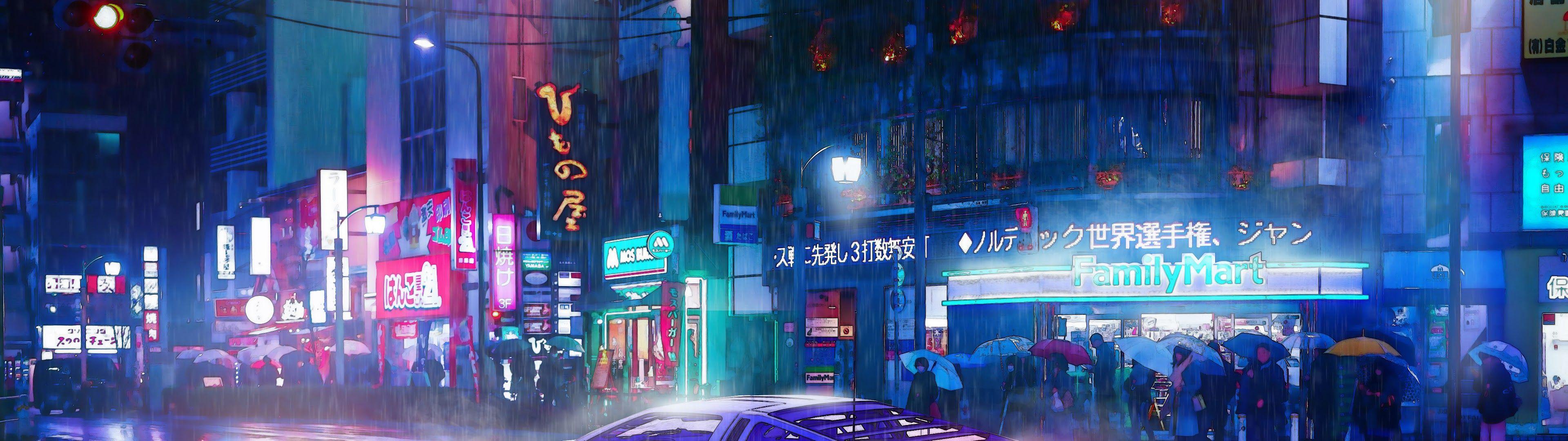 3840x1080 Cyberpunk Car Night City 8K Wallpaper