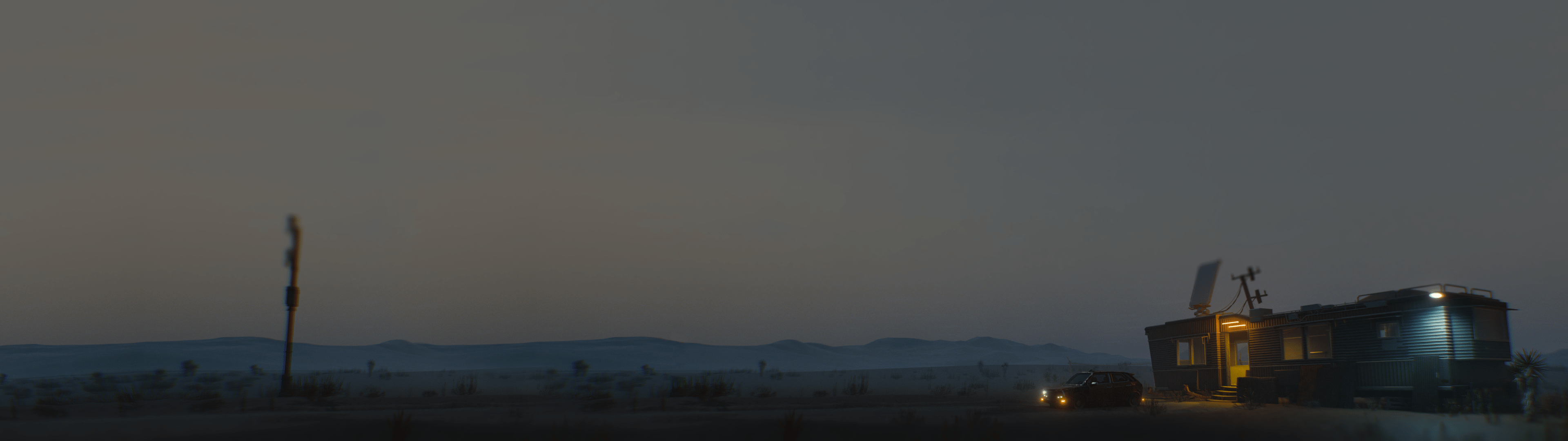 3840x1080 Cyberpunk Cyberpunk 2077 Car Desolate Landscape Deserted Dusk Wallpaper:3840x1080