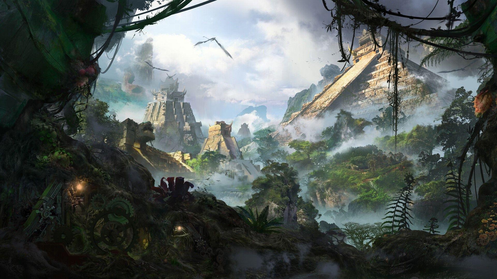 1920x1080 jungle, temple, artwork, fantasy art Gallery HD Wallpaper
