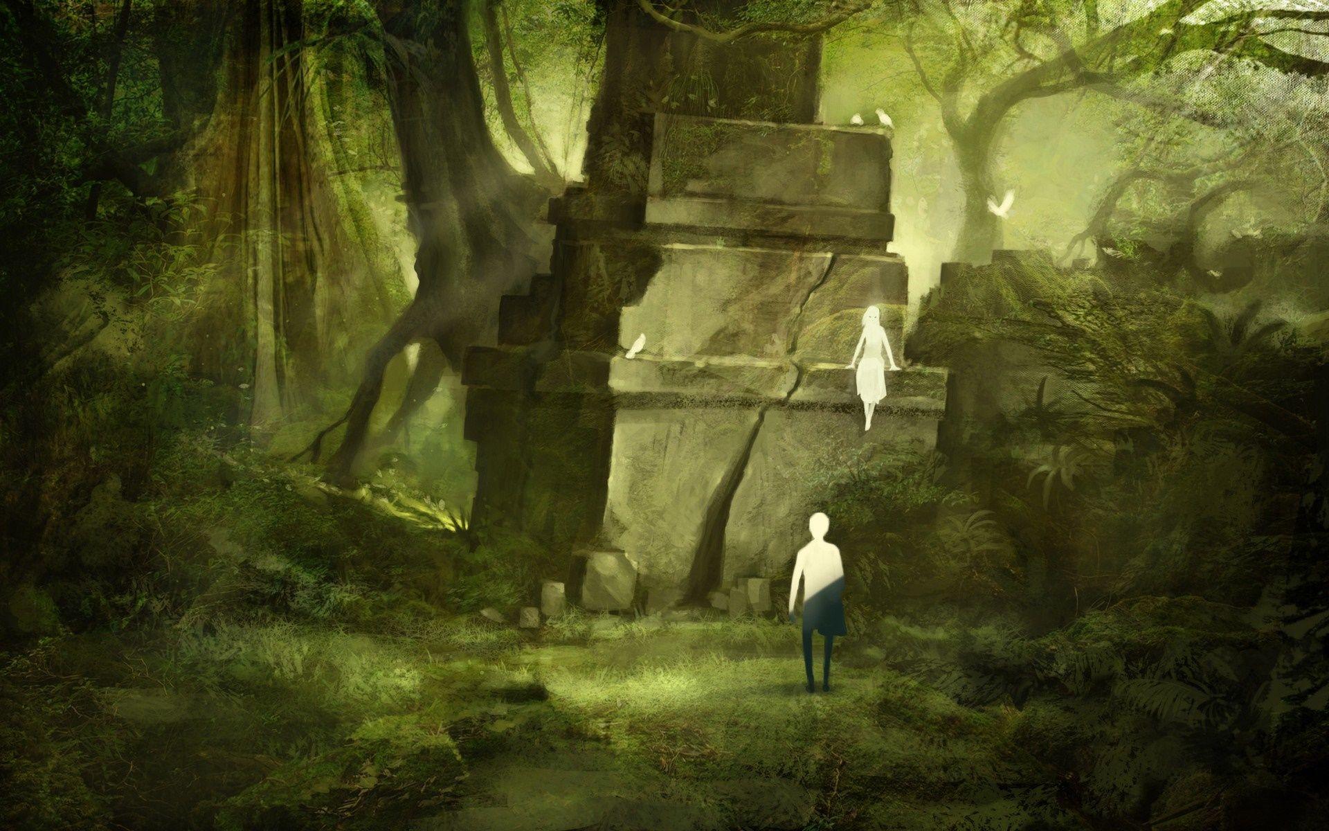 1920x1200 temple, sunlight, forest, fantasy art, nature, jungle, swamp, rainforest, wetland, John Thacker, darkness, screenshot, woodland, habitat, natural environment, atmospheric phenomenon, computer Gallery HD Wallpaper