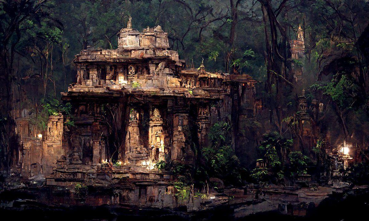 1200x720 Martin Nebelong Are Some More Jungle Temples That I Made With Disco Diffusion. It's AI Generated Art Made From Writing Text Prompts And Tweaking Settings So No Brush Strokes Were