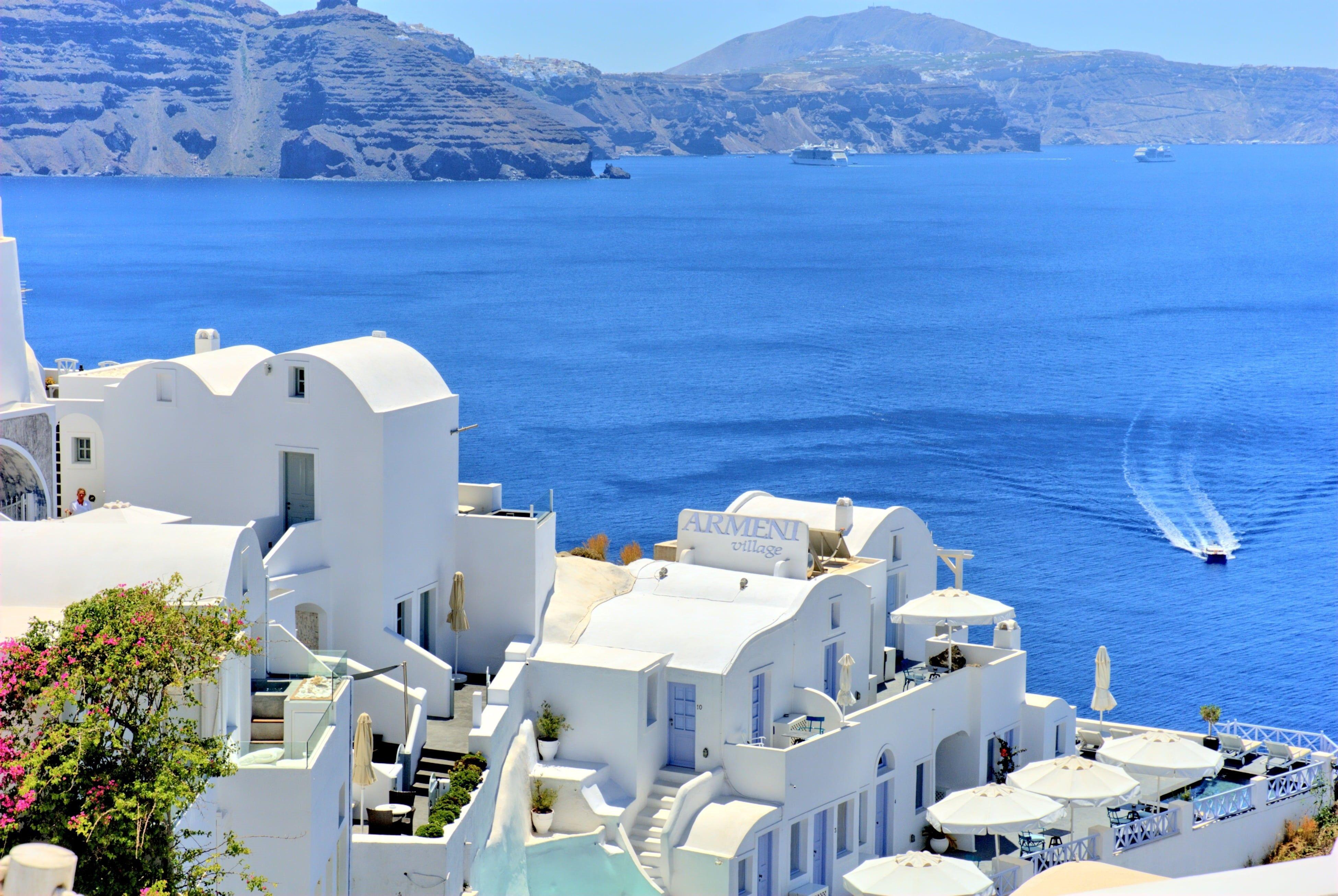 3900x2613 Wallpaper / outdoors, summer, photography, mediterranean Sea, firรก, church, greece, eye, cruise ship, classical Greek, travel, mountain, town, mediterranean Culture free download