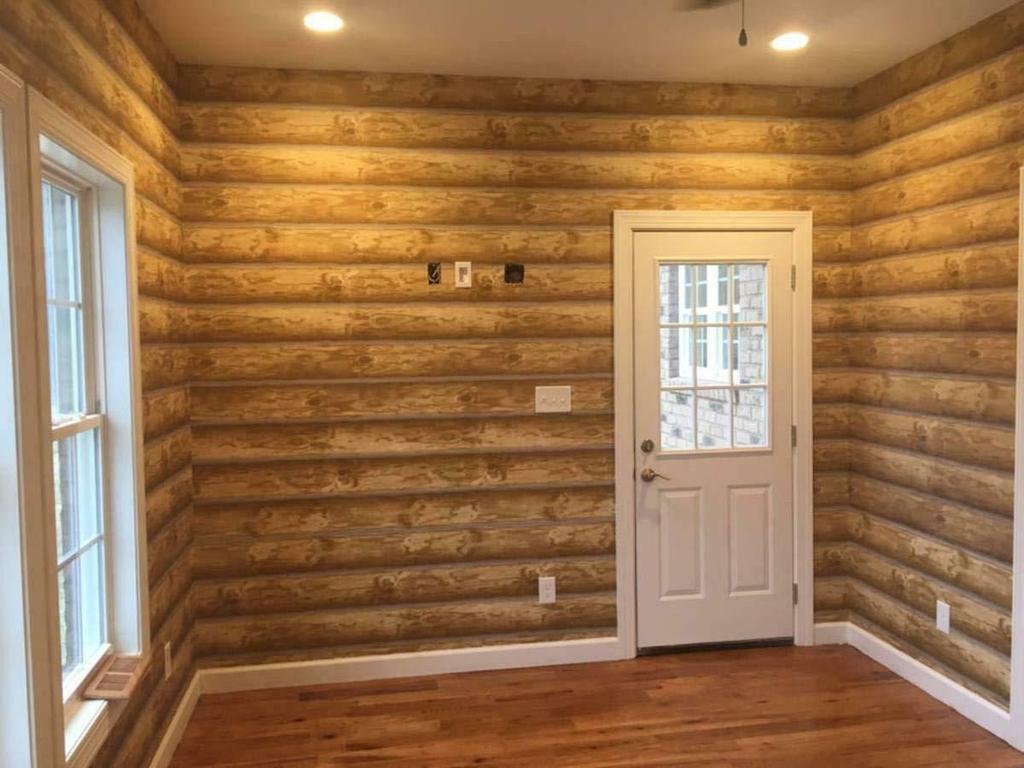1024x768 3 D Light Blonde Log Cabin 27” Wide On Sure Strip Wallpaper CH7977 4 Walls Wallpaper