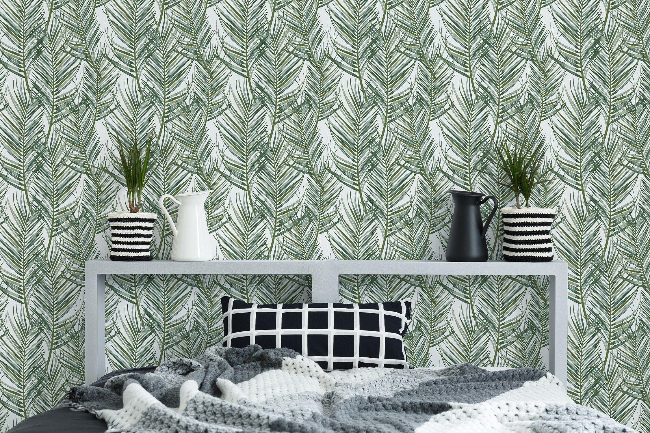 2250x1500 transform Transform White and Green Palm Peel and Stick Wallpaper in the Wallpaper department at