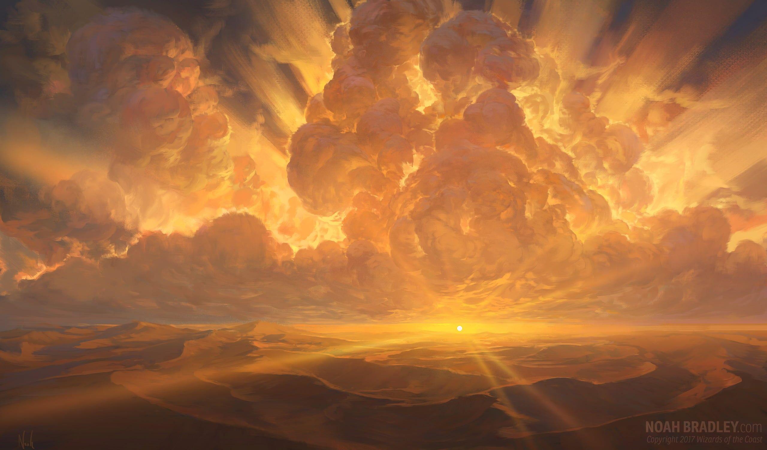 2560x1503 Wallpaper / scenics, dramatic sky, tranquility, background, sky, painting, idyllic, brown, cloud, sunset, full frame, Noah Bradley, no people, sunlight free download