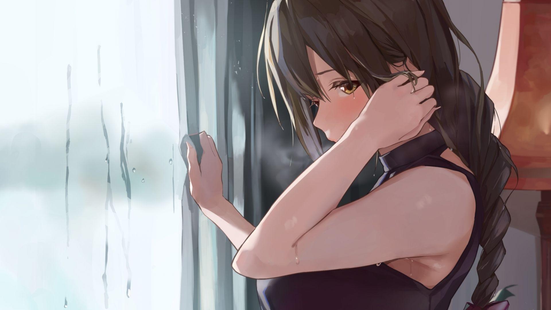 1920x1080 Desktop Wallpaper Original, Anime Girl At Window, Pony Tail, HD Image, Picture, Background, 4c37af