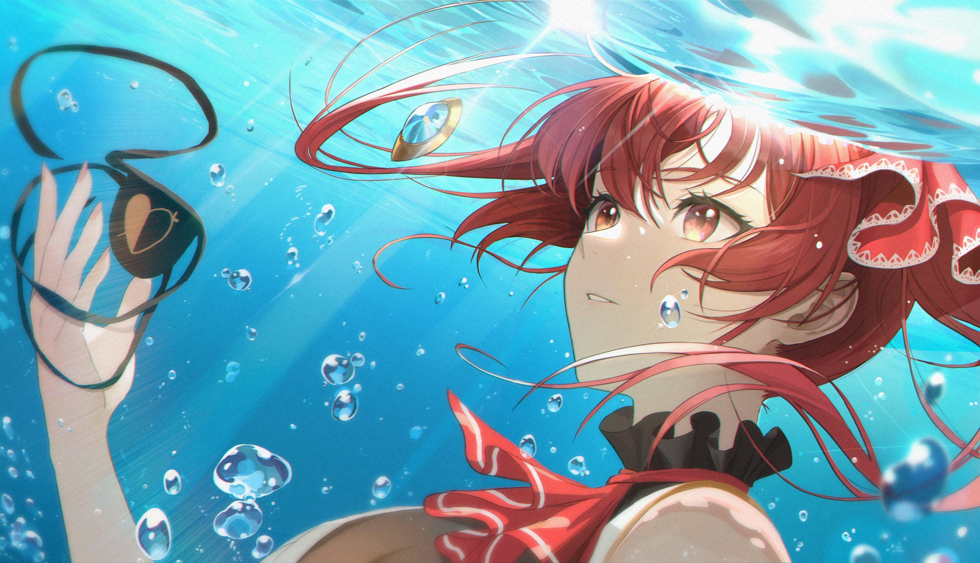 3846x2208 Wallpaper / anime, Hololive, redhead, underwater, Houshou Marine, anime girls, 4K free download