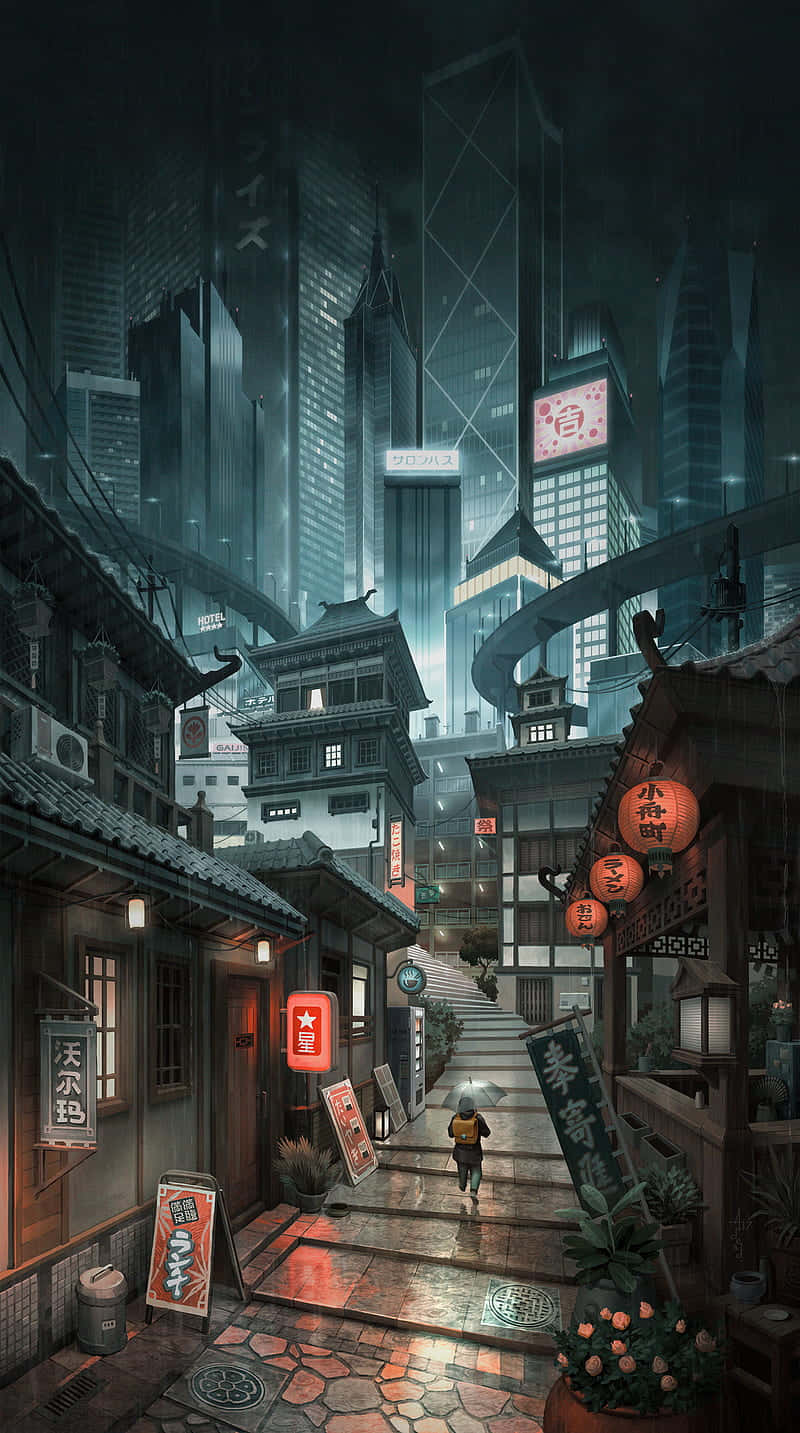 800x1433 Night City In Tokyo Anime Wallpaper