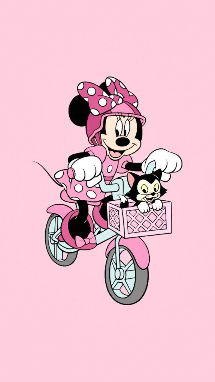 750x1333 Mickey Mouse Disney Aesthetic Wallpaper : Minnie Mouse on Bike Wallpaper