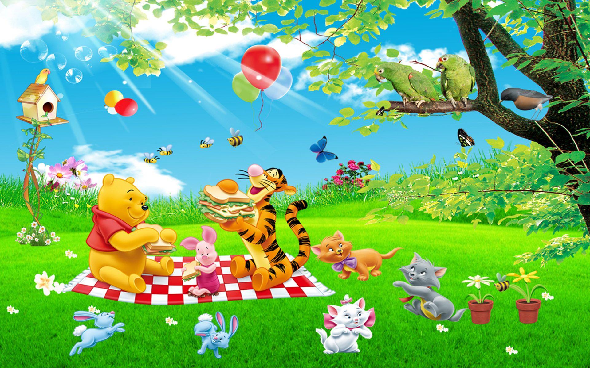 1920x1200 Cartoon Tigger Piglet And Winnie The Pooh Picnic Summer Nature Toast Sndvich Full HD Wallpaper 1920x1200 :