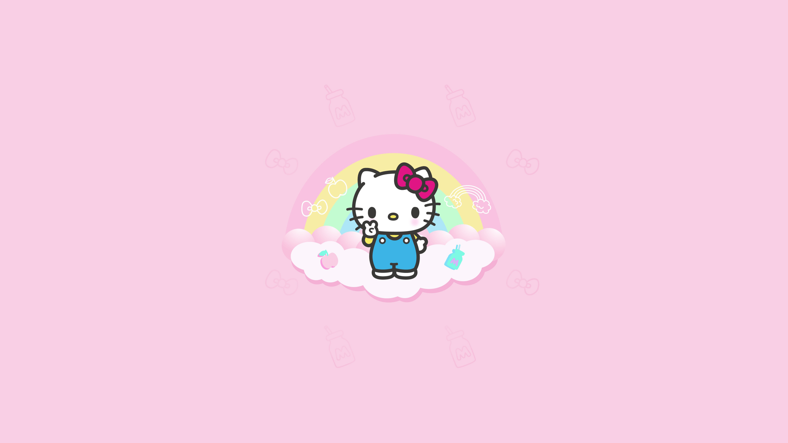 2560x1440 Hello Kitty Wallpaper 4K, Minimalist, Pink background