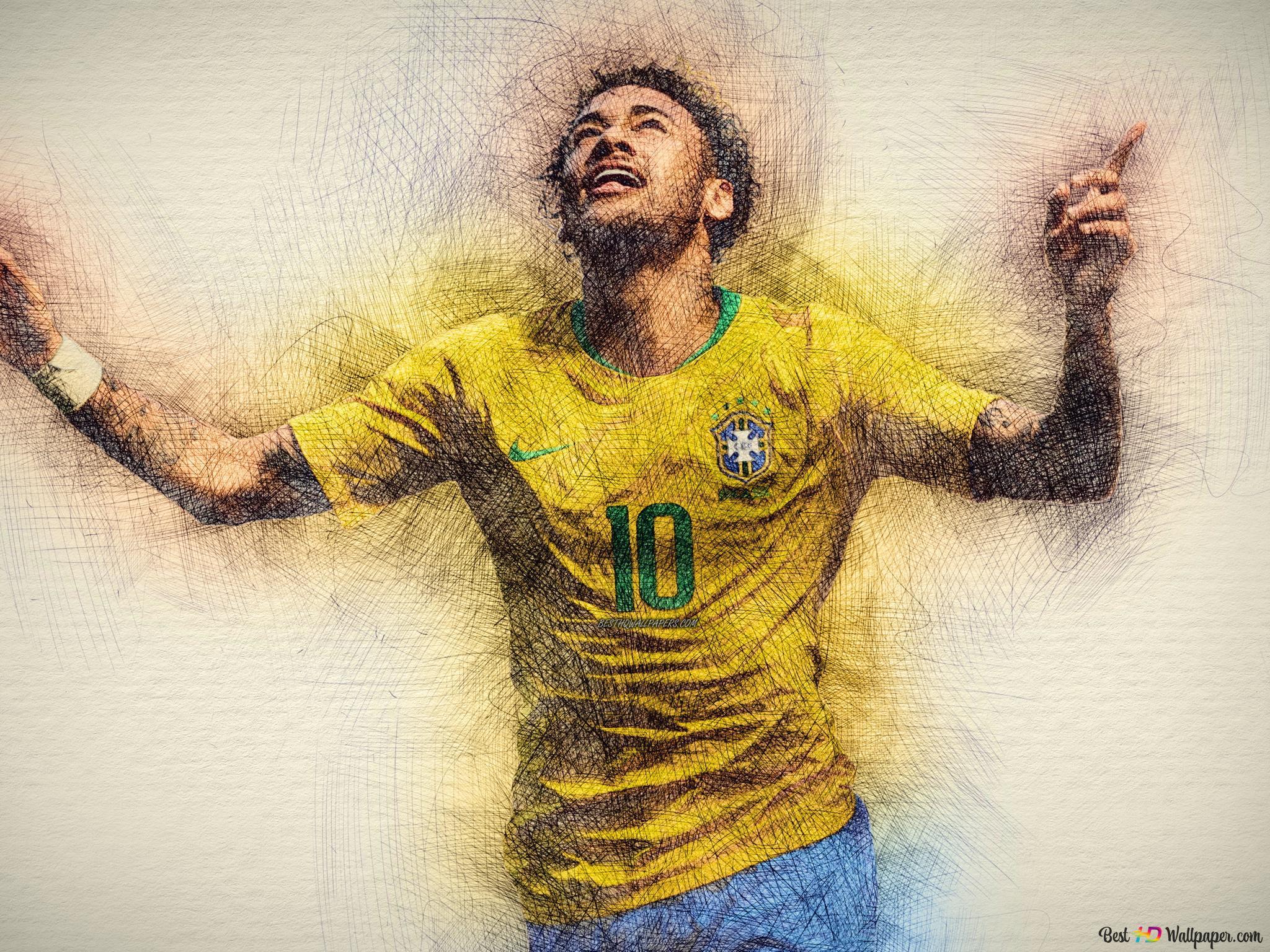 2048x1536 Neymar JR with Brazilian yellow green number 10 jersey 4K wallpaper download
