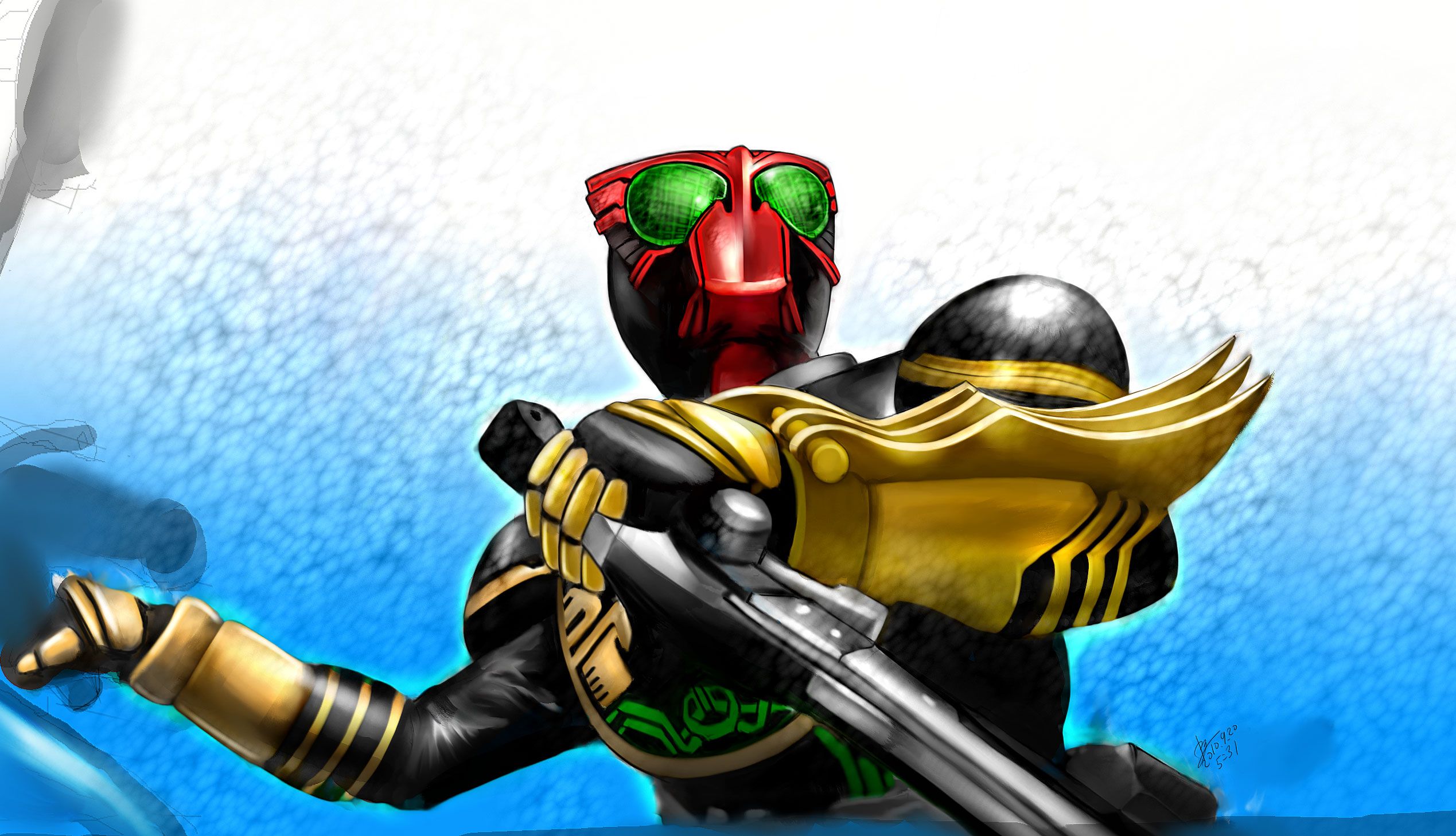 2538x1458 Kamen Rider OOO Series Kamen Rider OOO Character Kamen Rider Anime Tokusatsu Solo Artwork Digital Ar Wallpaper:2538x1458
