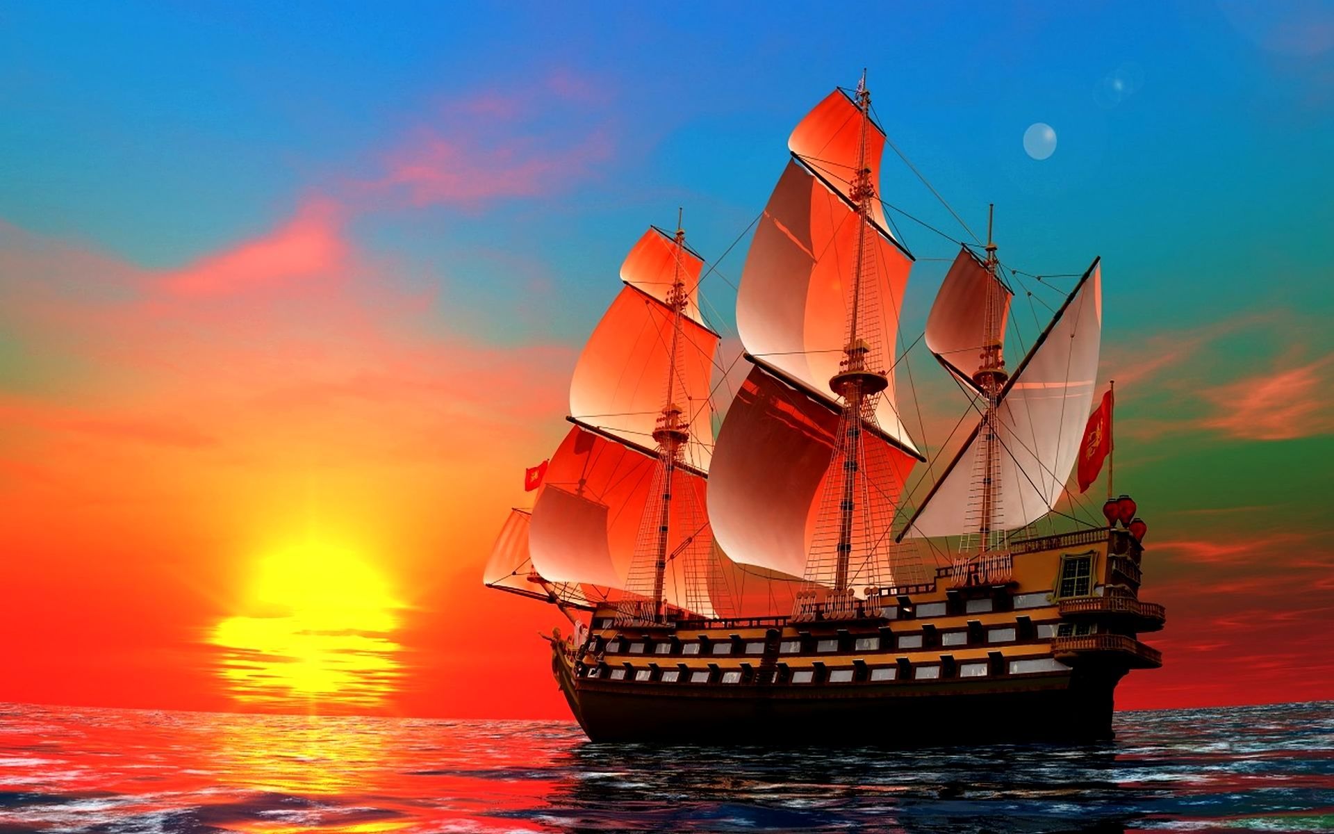 1920x1200 HD desktop wallpaper: Fantasy, Sea, Ocean, Ship download free picture