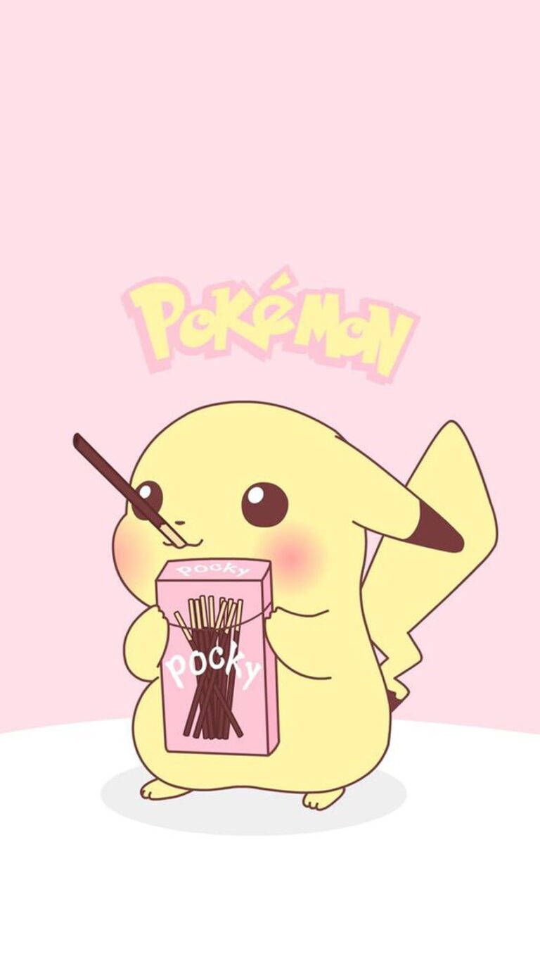 768x1365 Download Kawaii HD Pikachu Eating Pocky Wallpaper