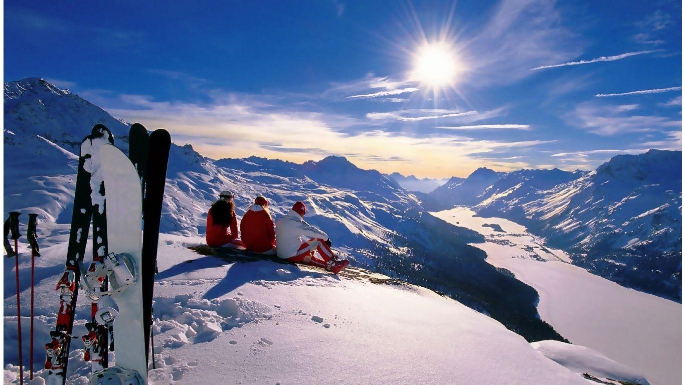 1366x768 Switzerland Winter Ski Wallpaper
