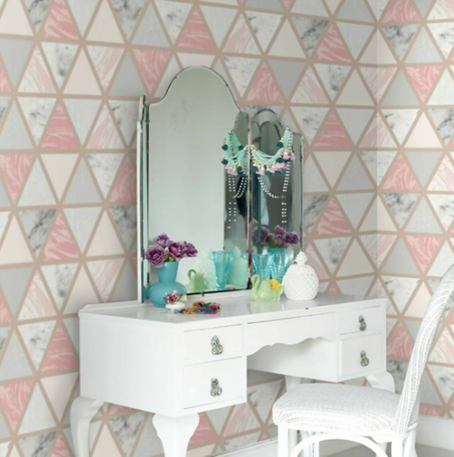 1591x1600 Arthouse Pink Grey Marble Metallic Rose Gold Geometric Triangle Wallpaper 692205 5050192692250