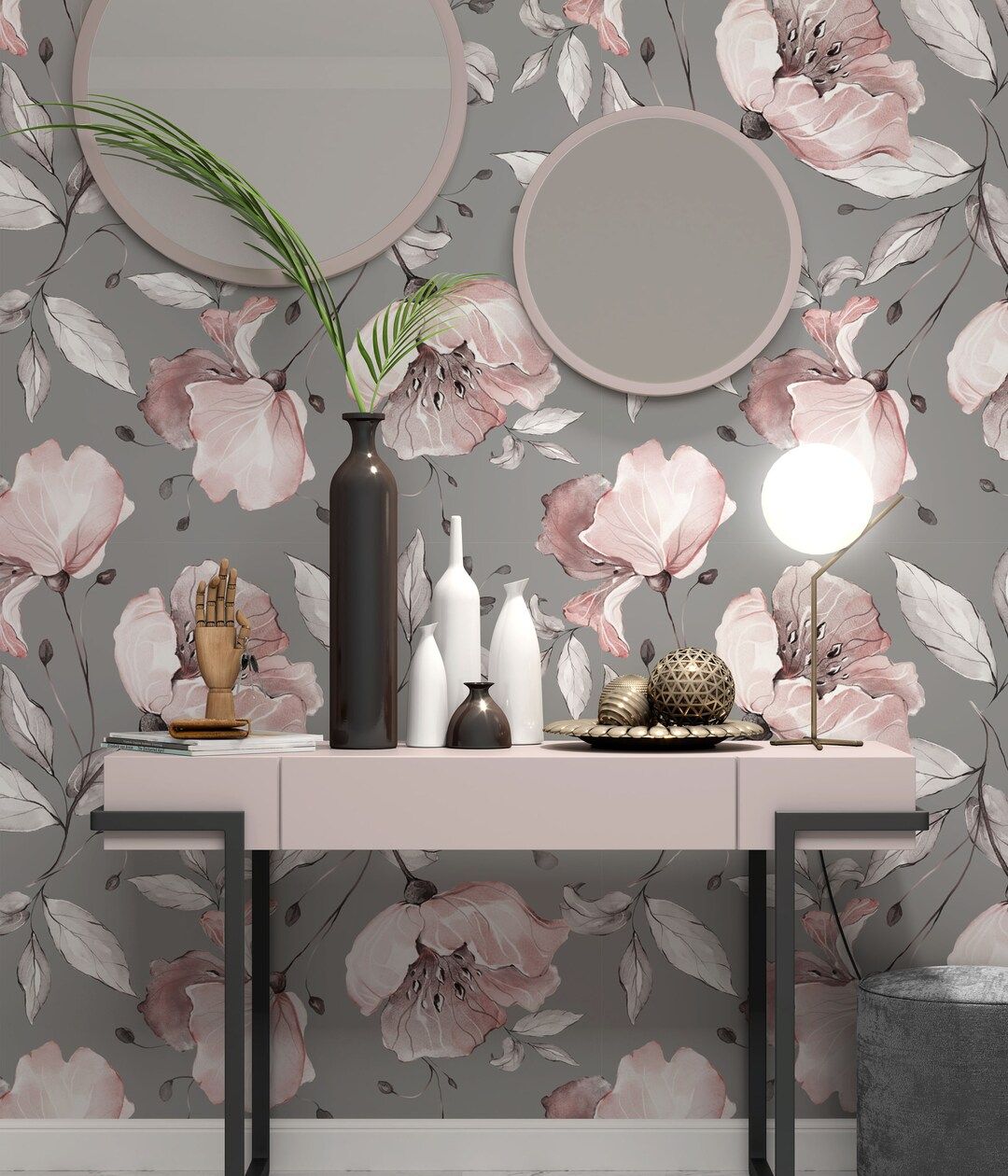 1080x1260 Dark Background and Pink Flowers White Leaves Watercolor