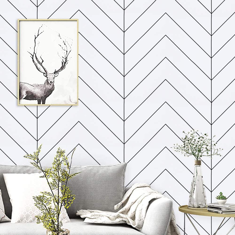 1000x1000 Geometric Herringbone Wallpaper Modern Trellis Striped Peel And Stick Wallpaper 17.71'' X 9.8ft Black White Contact Paper Self Adhesive Decorative For Living Room Bedroom Furniture