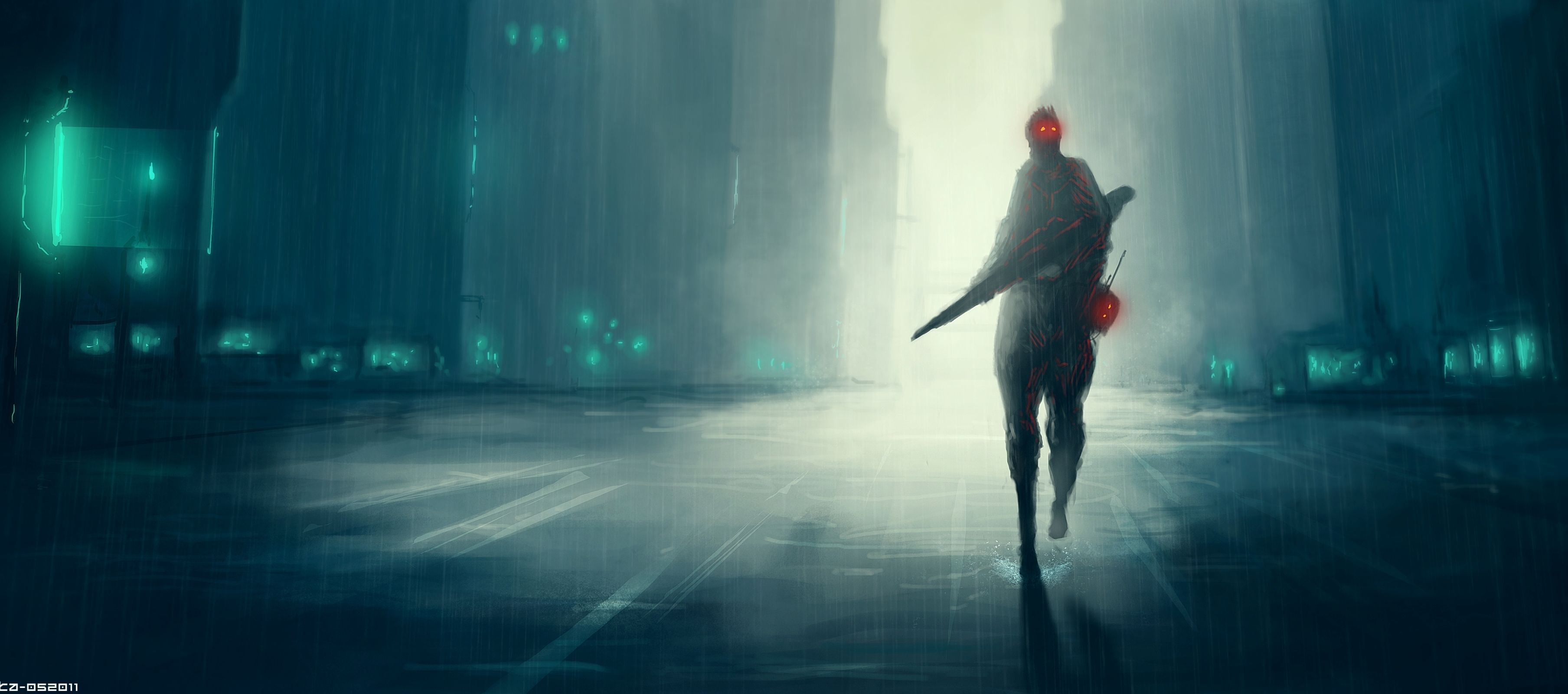 3616x1600 HD desktop wallpaper: Warrior, Sci Fi download free picture