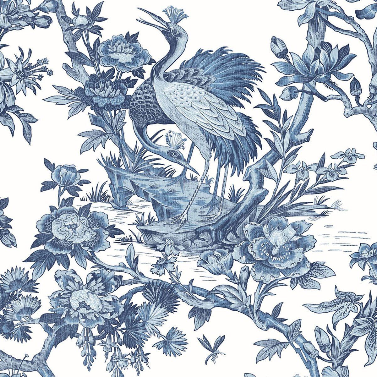 1200x1200 DuPont™ Tedlar® Crane Toile French Blue High Performance Wallpaper