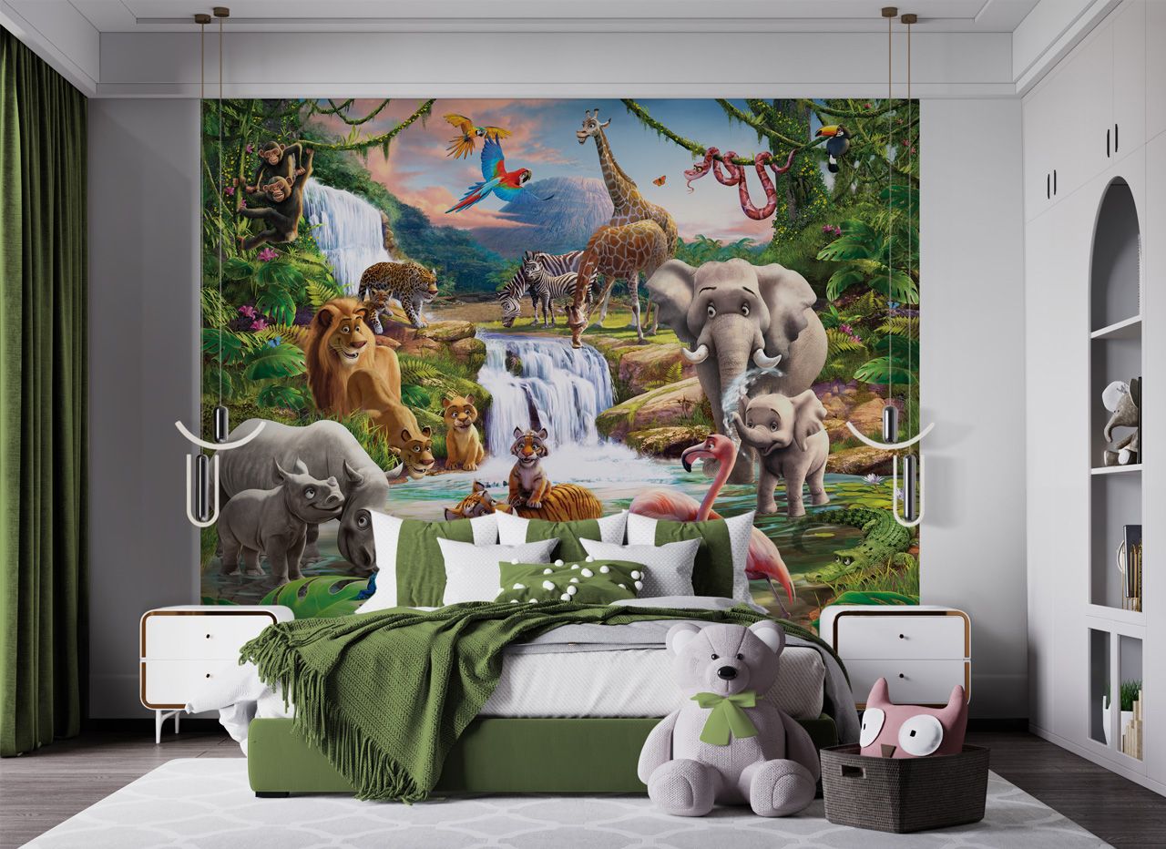 1280x932 Children's Jungle Safari Adventure Animals XL Wallpaper Mural Walltastic