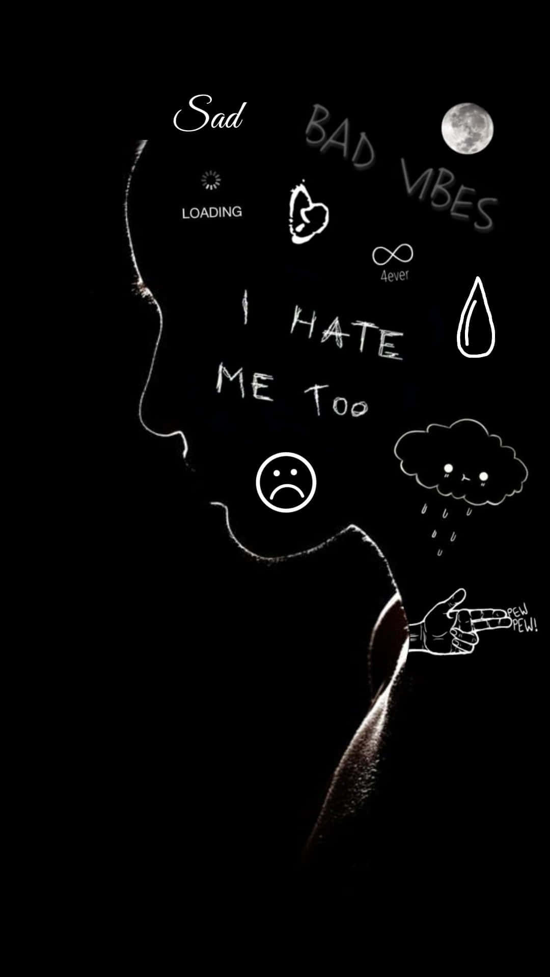 1080x1920 Download A Black And White Image Of A Person With A Black Head Wallpaper