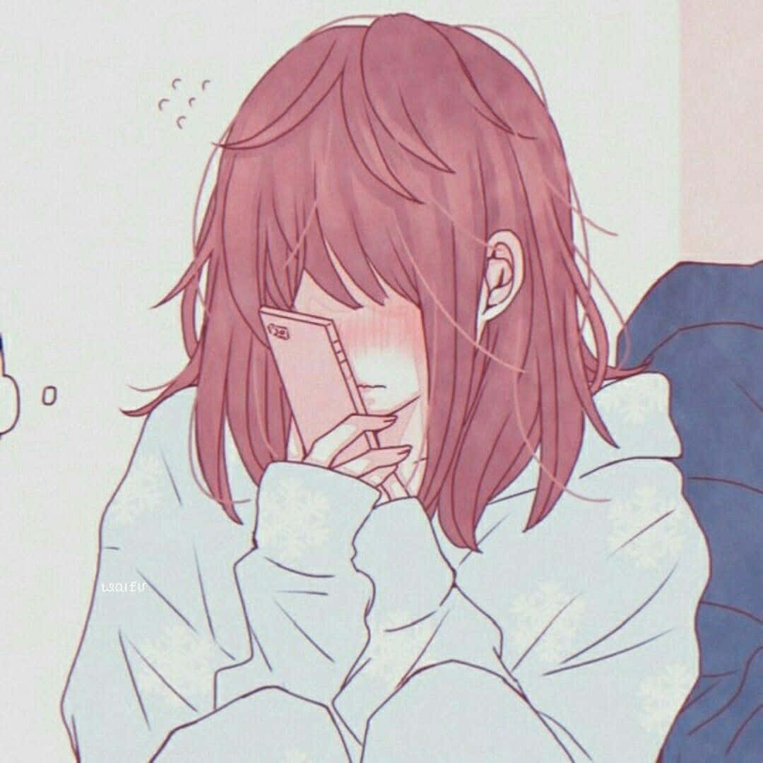 1080x1080 Download Matching Couple Pfp Blushing Anime Girl Wallpaper