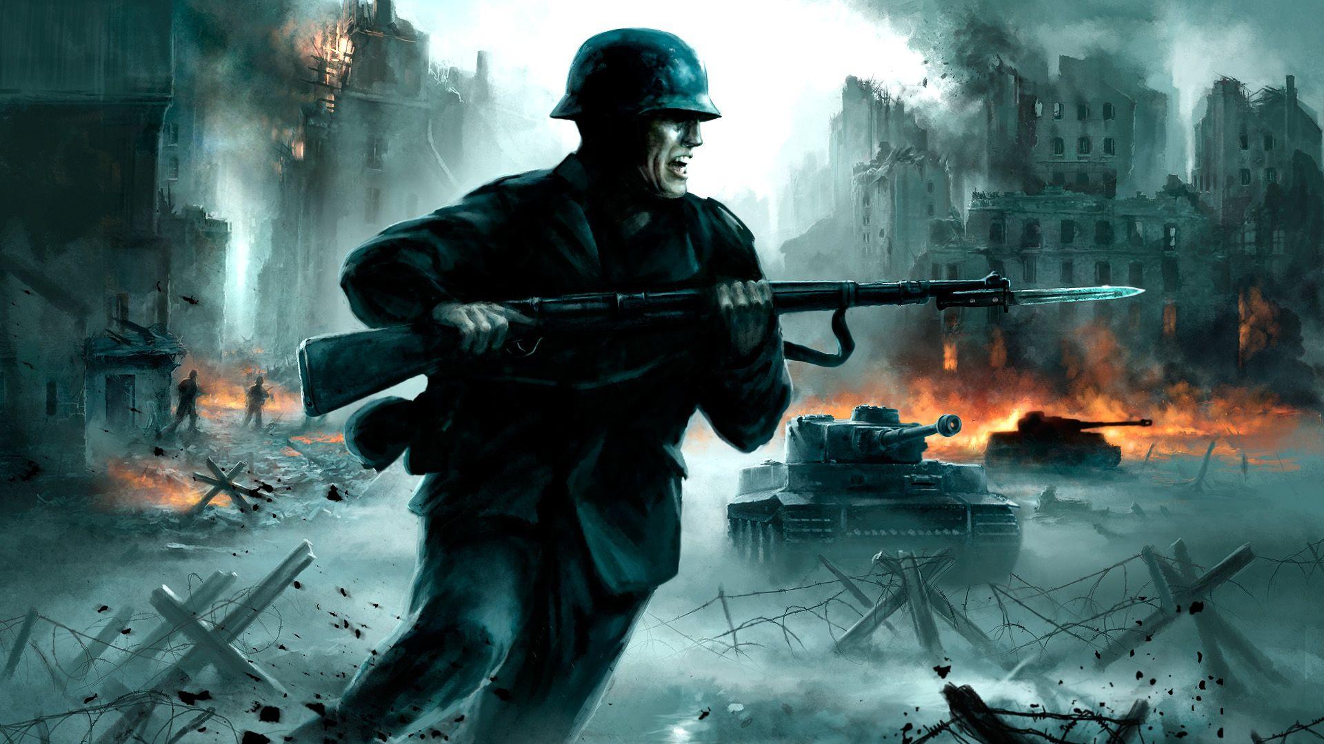 1920x1080 soldiers, guns, fire, smoke, weapons, tanks, World War II, panzer