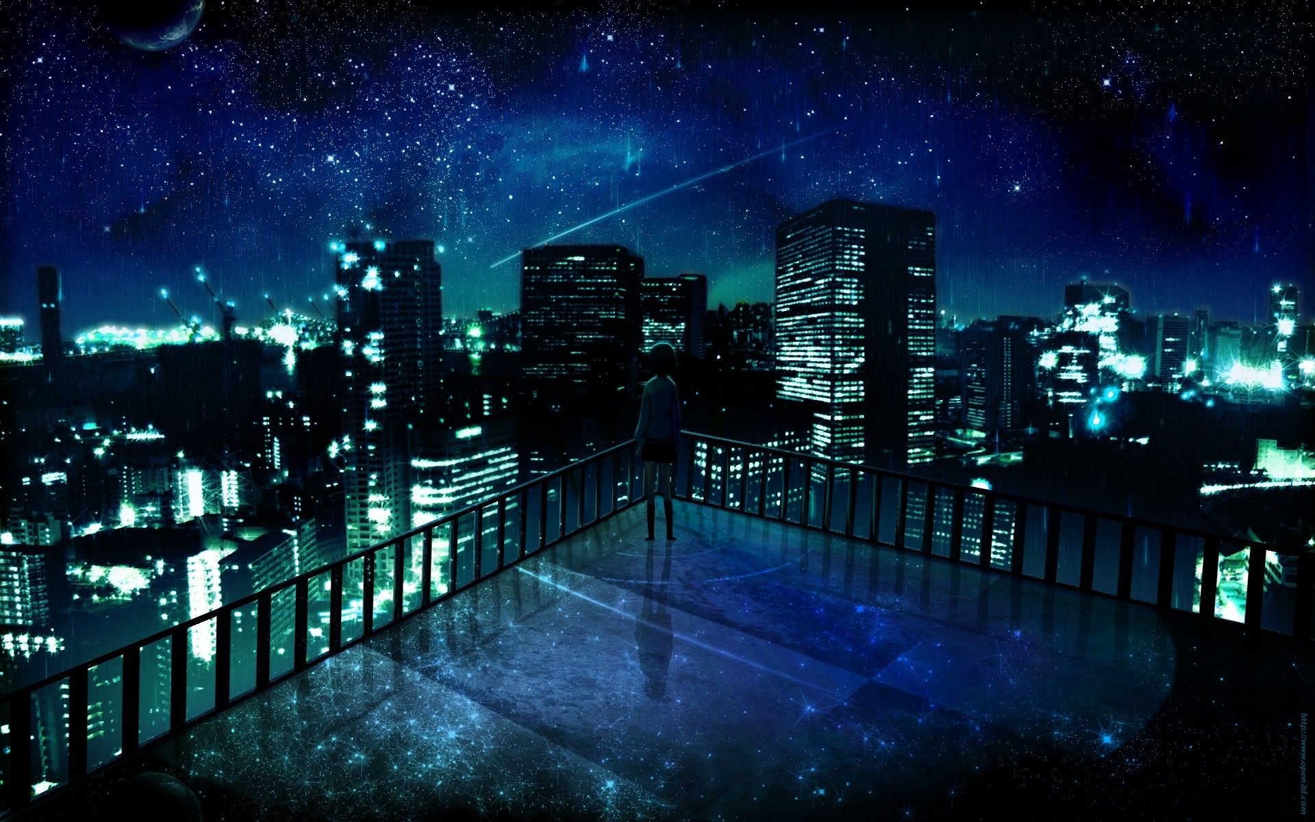 1920x1200 anime, stars, cityscape, night, building Gallery HD Wallpaper