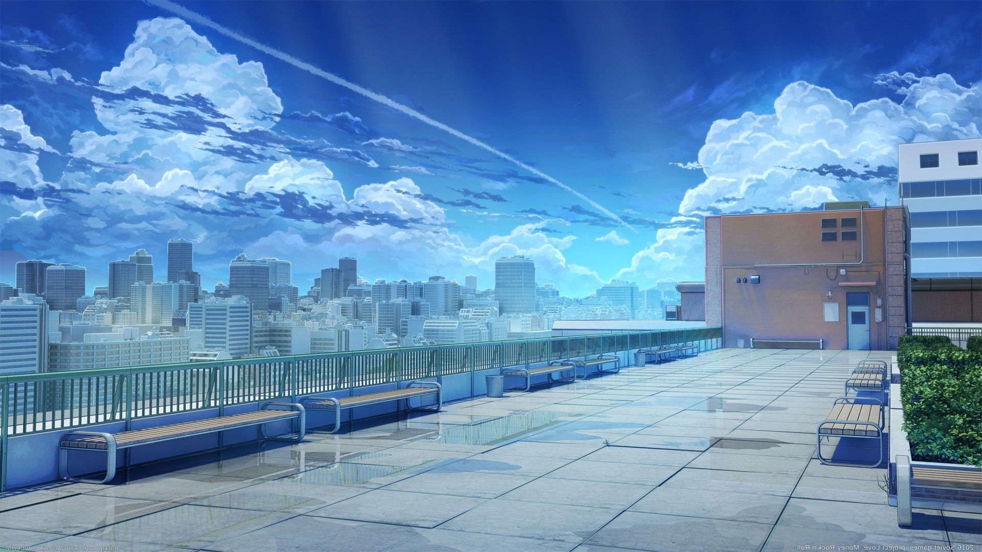 1920x1080 Free download Wallpaper Anime Scenery Buildings Sky Rooftop Cityscape [1920x1080] for your Desktop, Mobile & Tablet. Explore Anime School Building Wallpaper. Prison School Anime Wallpaper, Building Wallpaper, Building Wallpaper HD