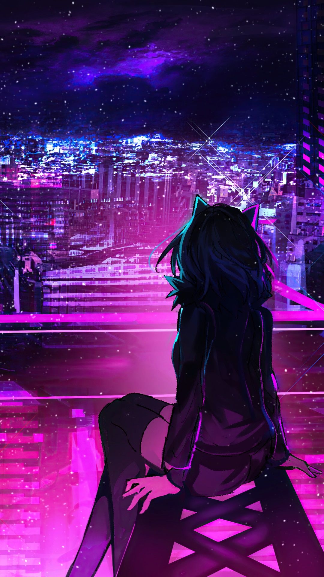 1080x1920 Night, City, Anime, Scenery, Buildings Gallery HD Wallpaper