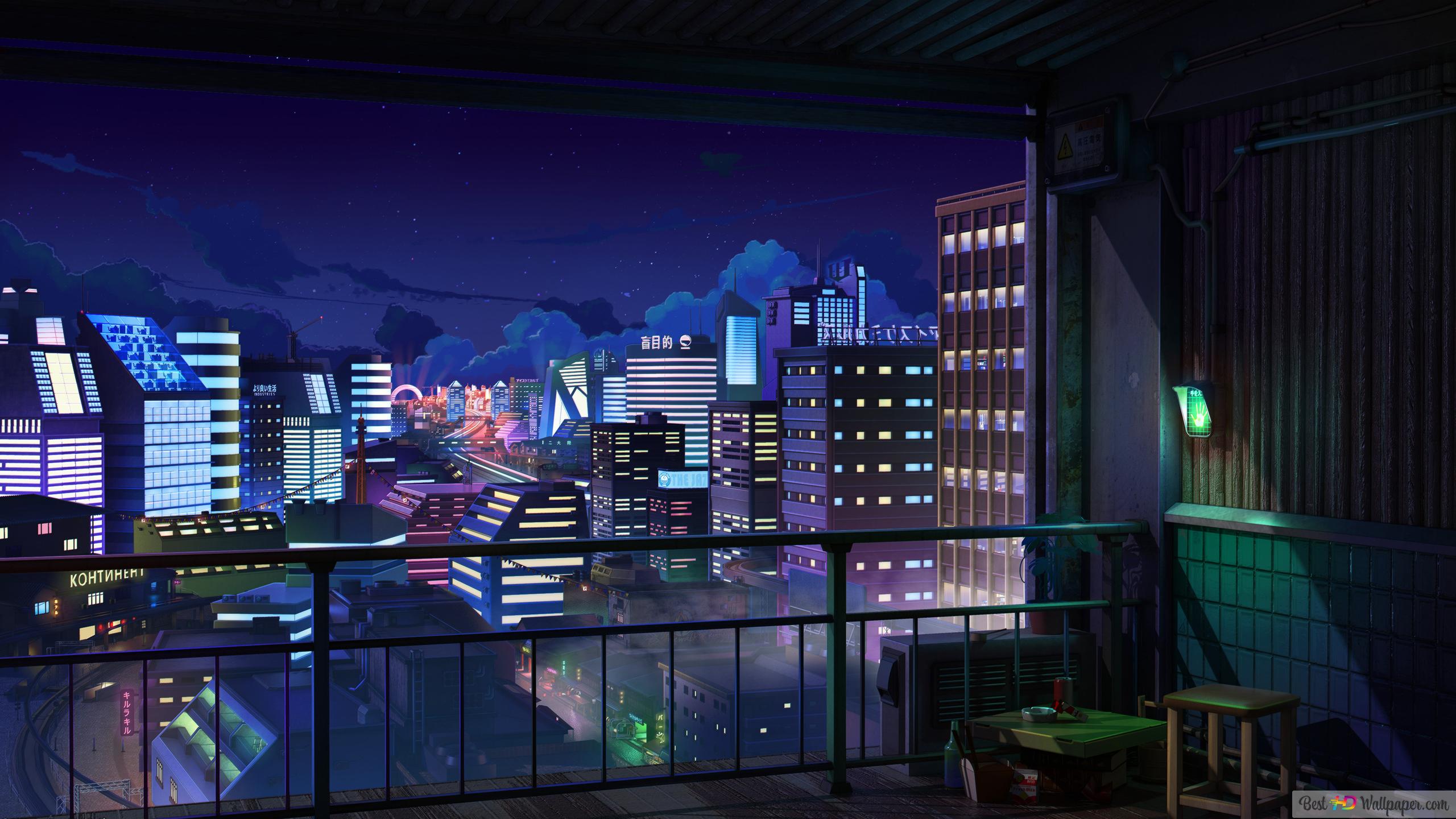 2560x1440 Anime Buildings 4K wallpaper download