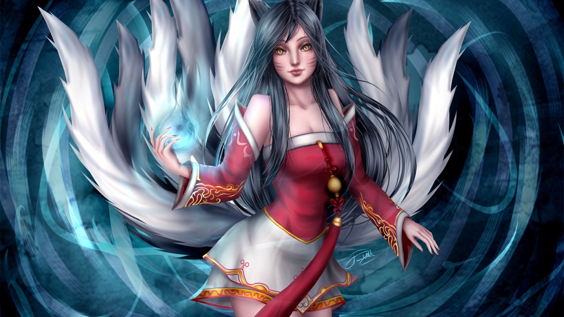 1920x1080 Desktop Wallpaper Ahri, League Of Legends, Long Hair, Online Game, HD Image, Picture, Background, Nbbcfs