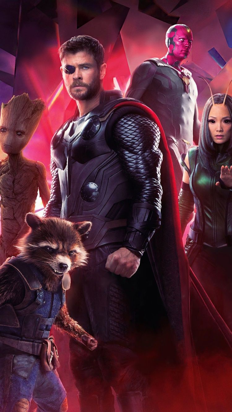 750x1334 Wallpaper / Movie Avengers: Infinity War Phone Wallpaper, Chris Hemsworth, Mantis (Marvel Comics), Pom Klementieff, Rocket Raccoon, Groot, 750x1334 free download