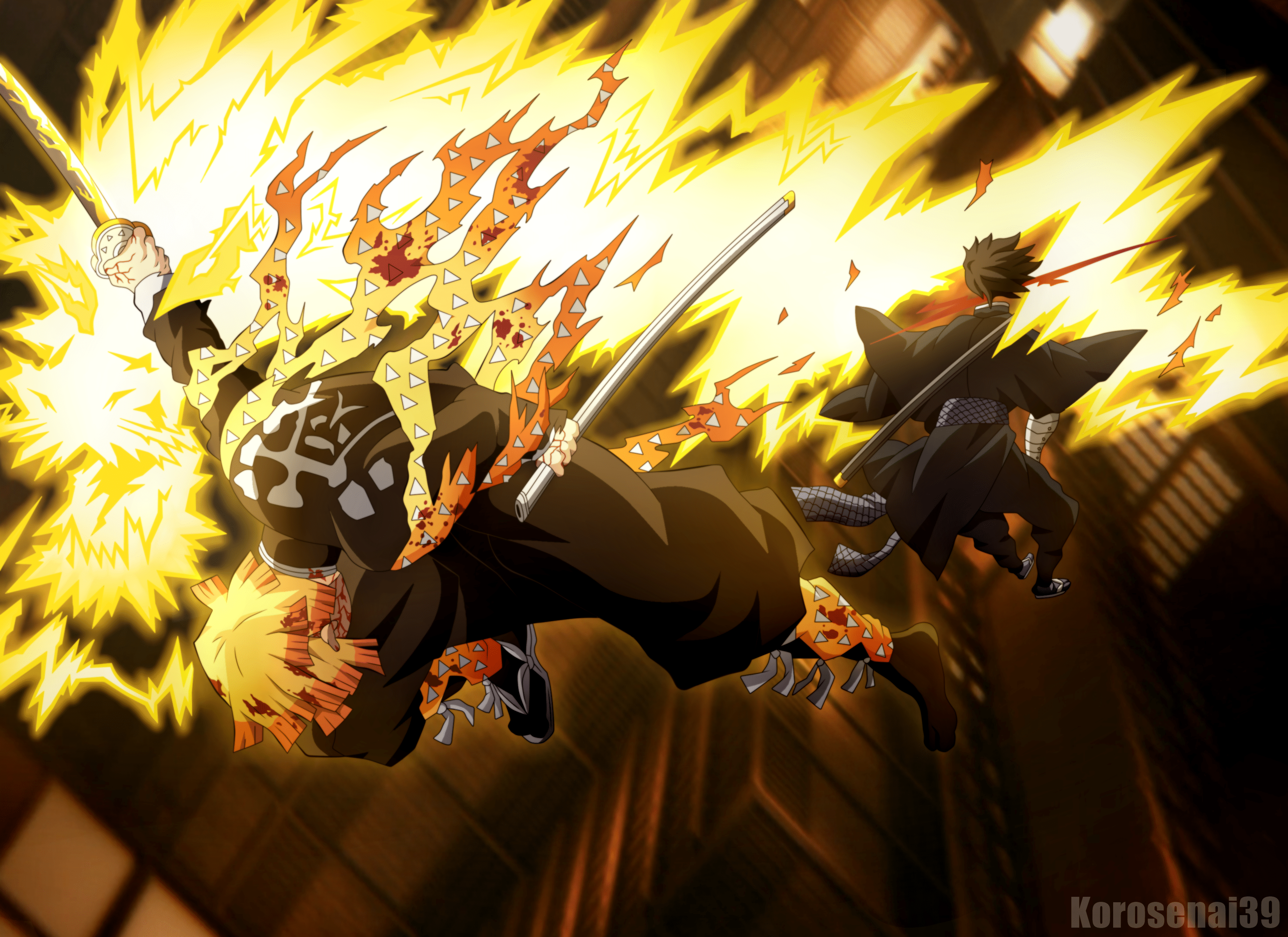 3300x2400 Zenitsu vs Kaigaku. Kimetsu no Yaiba 145. Digital art anime, Slayer anime, Anime