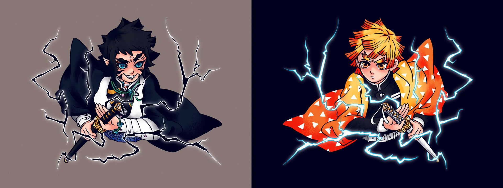 1920x719 Zenitsu vs Kaigaku (keychain design)