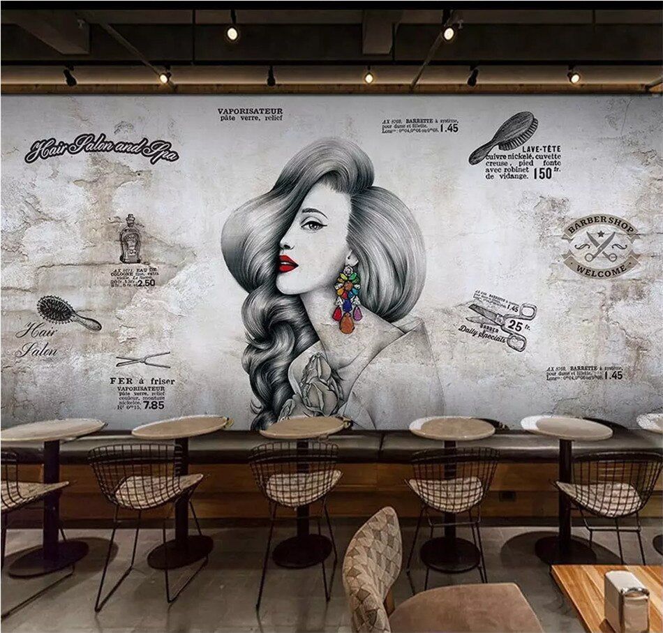 950x907 Vintage Barber Shop Mural Wallpaper Hair Salon Wallcovering