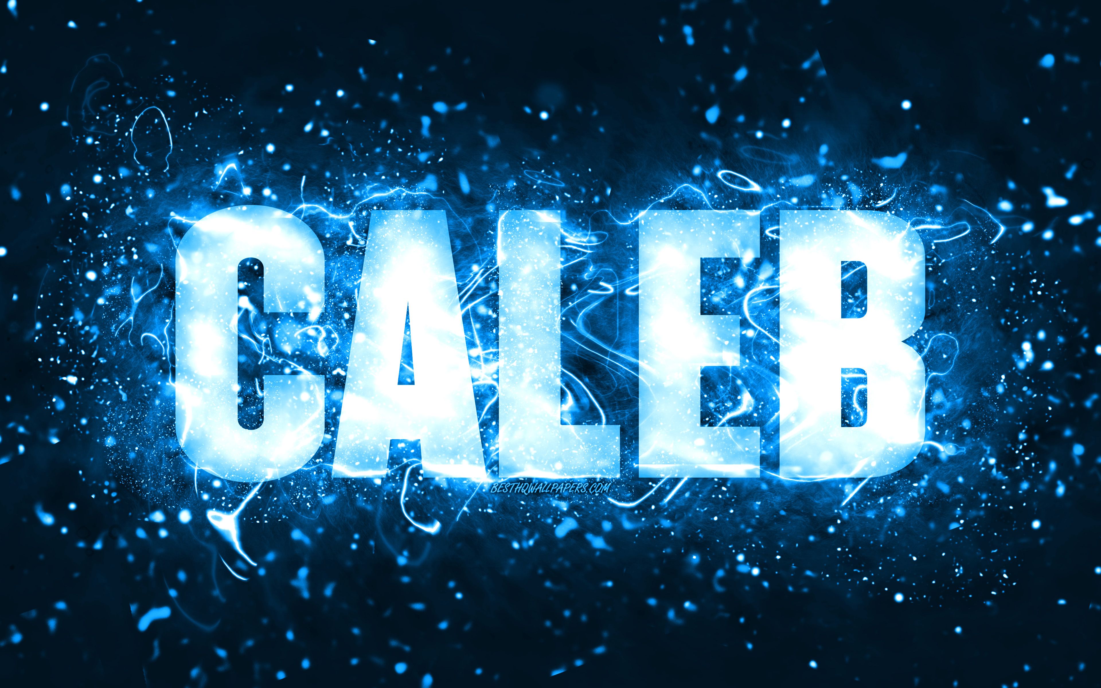 3840x2400 Download wallpaper Happy Birthday Caleb, 4k, blue neon lights, Caleb name, creative, Caleb Happy Birthday, Caleb Birthday, popular american male names, picture with Caleb name, Caleb for desktop with resolution 3840x2400. High
