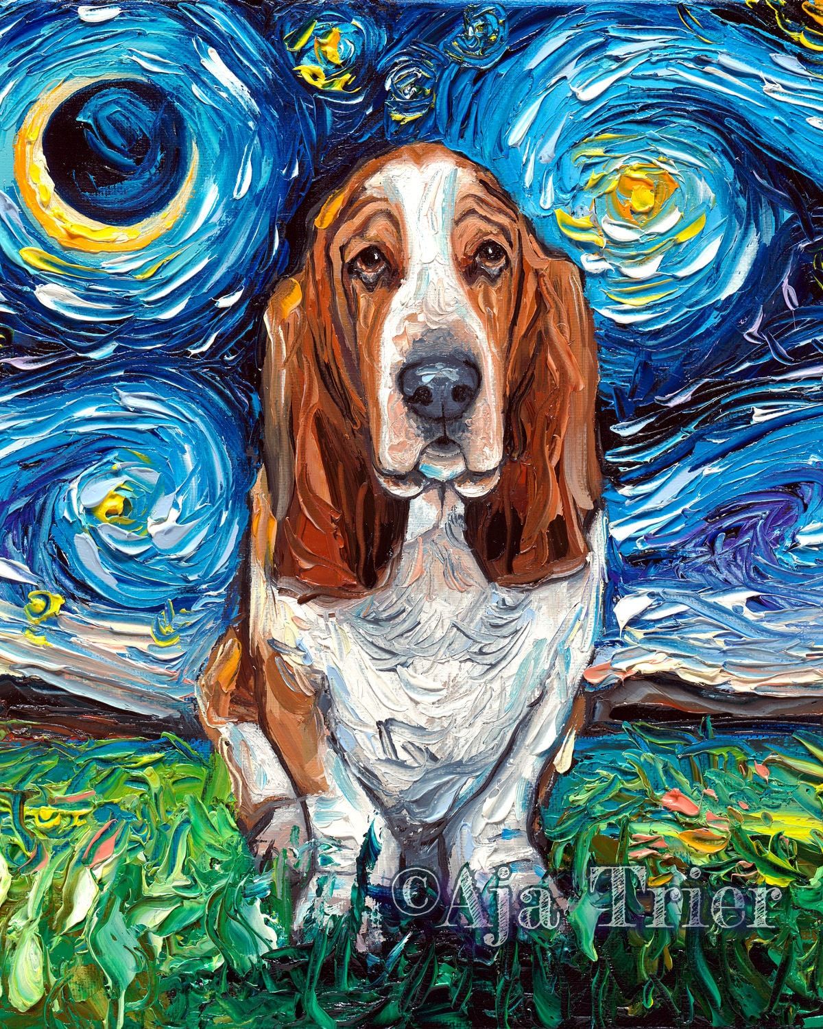 1200x1500 Basset Hound Art Starry Night Art Print Dog Art