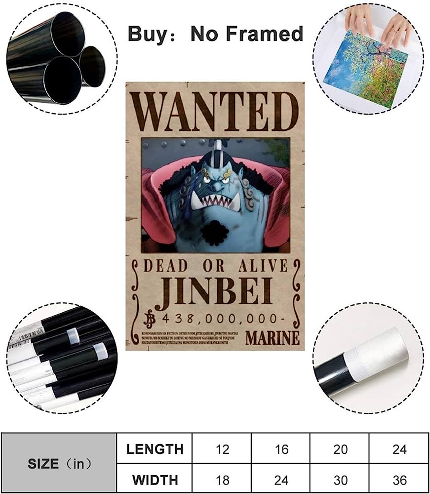 871x1000 One Piece Jinbei Bounty Wanted Poster décoratif sur toile pour salon, chambre à coucher 30 x 45 cm : Amazon.fr: Cuisine et Maison