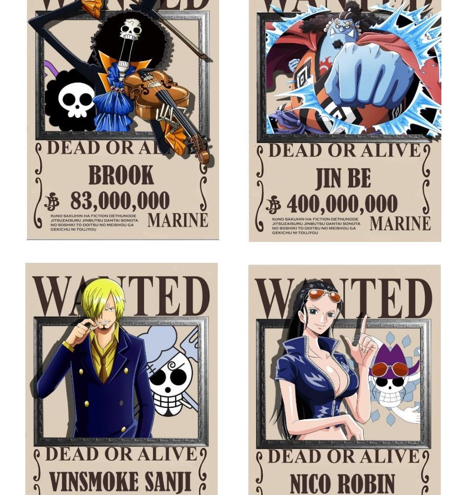 960x1000 New design One Piece High Quality Print Yonko Straw Hats Wanted Poster Luffy Zoro Nami Usopp Sanji Chopper Robin Franky Brook Jinbe
